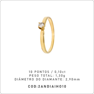 Anel Solitário 4 garras 10 Pontos