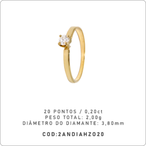 Anel Solitário 4 garras 20 Pontos