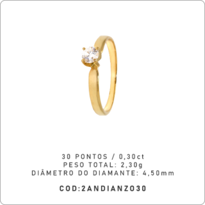 Anel Solitário 4 garras 30 Pontos