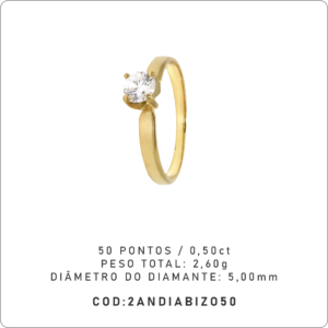 Anel Solitário 4 garras 50 Pontos
