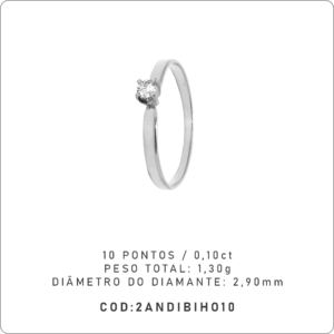 Anel Solitário 4 garras 10 Pontos