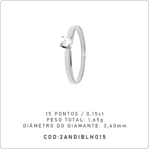 Anel Solitário 4 garras 15 Pontos