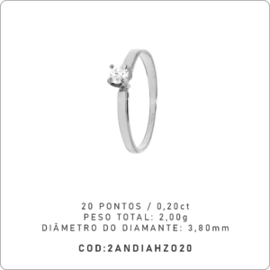 Anel Solitário 4 garras 20 Pontos