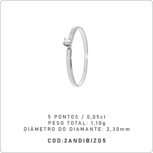 Anel Solitário 4 garras 5 Pontos