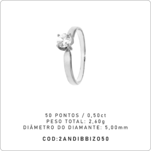 Anel Solitário 4 garras 50 Pontos