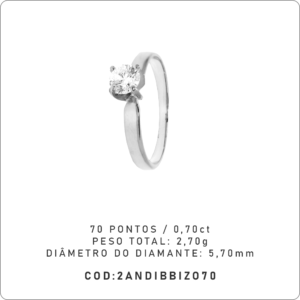 Anel Solitário 4 garras 70 Pontos