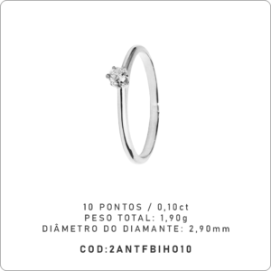 Anel Solitário 6 Garras 10 Pontos