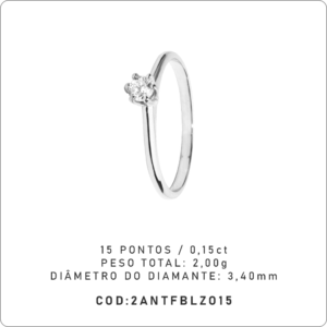 Anel Solitário 6 Garras 15 Pontos