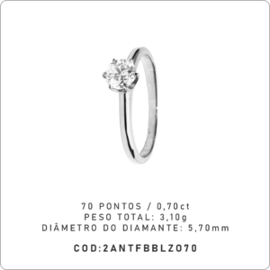 Anel Solitário 6 Garras 70 Pontos
