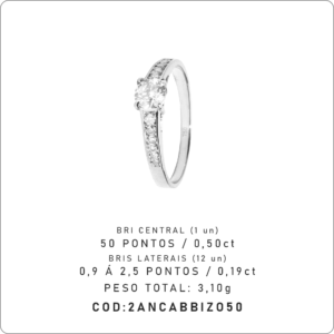 Anel Solitário 4 Garras Bri Lateral 50 Pontos